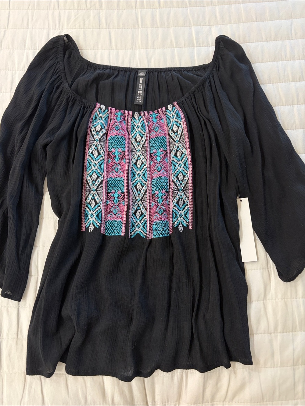 Design Lab Black and Multicolor Boho Top